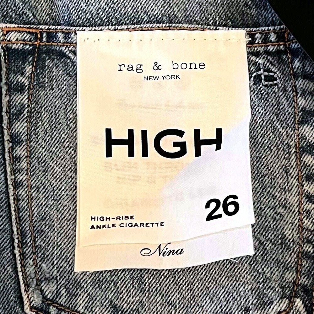 Rag & Bone "Nina" High-Rise Ankle Cigarette Jeans Dana Point Distressed 26, NWT - Picture 15 of 16